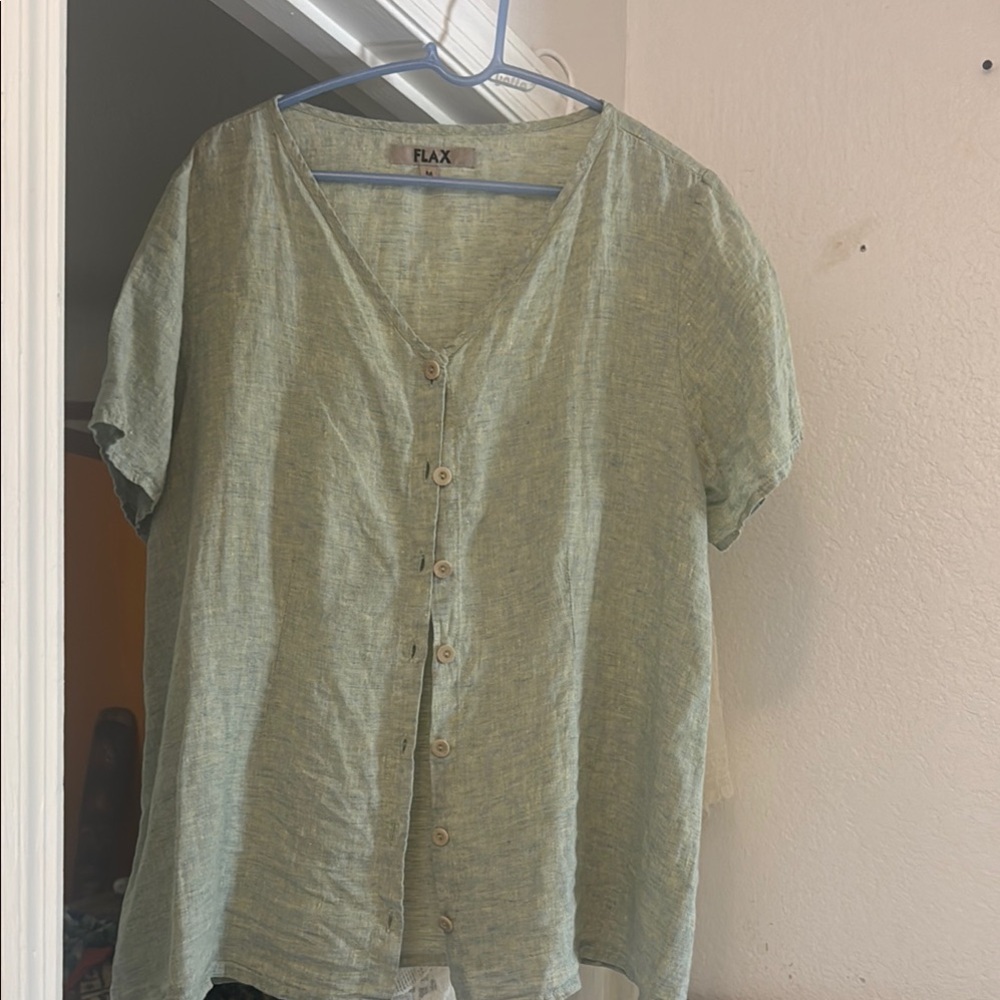 Flax Women's Green Button-Up Top